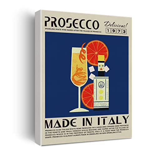 El Mejor Listado de Pósteres - los preferidos. 36 Pósteres divertidos para decoración en lona de cóctel, diseño de Prosecco, 12 x 15 pulgadas, decoración moderna para el hogar, cocina, bar (enmarcado)