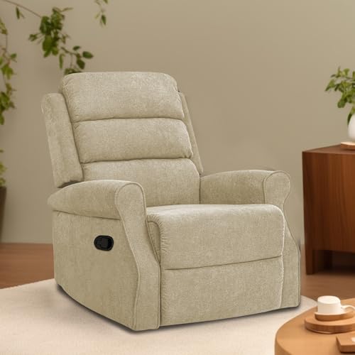 Image of Comfy Fabric 1 Seater Recliner Sofa, Premium Upholstery with Soft Padding & Comfortable Cushions, Manual Recliner Chair for Home & Living Room | Cream