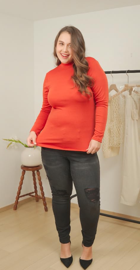 Image of CARCOS Womens Plus Size Tops Mock Neck Long Sleeve Shirts Turtleneck Tunics for Fall Winter XL-5XL
