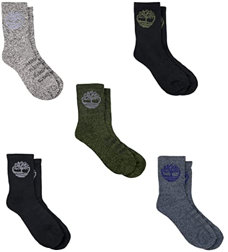 Timberland Boy's 5 Pack Half Cushioned Crew Socks, Large, Assorted