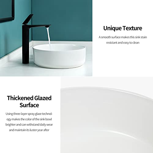 Davivy 14'' Round Vessel Sink With Pop Up Drain,Bathroom Vessel Sinks,Bathroom Sinks Above Counter,Ceramic Vessel Sink,Round Bathroom Sink,Counter Top Sink,White Vessel Sink For Bathrooms #TOP5