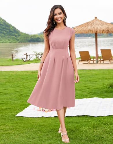 Image of Wedtrend 1940s Dress for Women 1950s Retro Dress Midi Cocktail Wedding Guest Dresses for Women Vintage Dress with Pockets