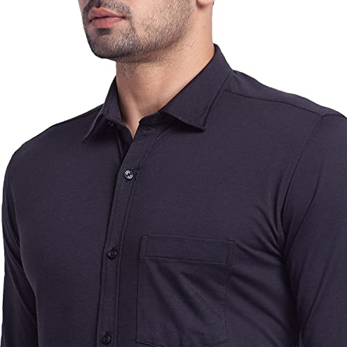 Image of Park Avenue Men's Cotton Blend Solid Pattern Slim Fit Narrow Collar Full Sleeve Formal Shirt