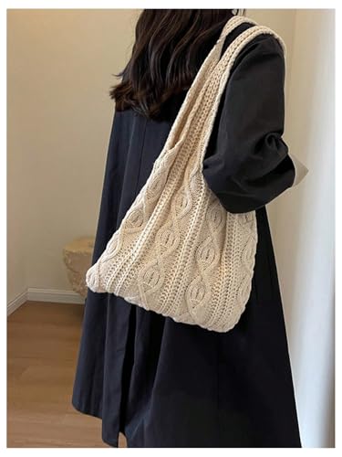 Image of Verdusa Women's Knitted Crochet Shoulder Bags Casual Hobo Tote Bag Shopping Bags Beige One Size