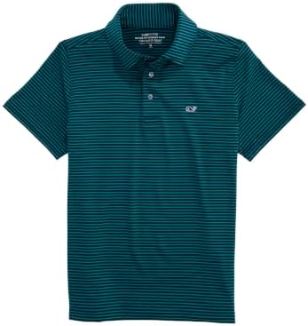 vineyard vines Boys' Bradley Stripe Sankaty Performance Polo, Offshore Green, M