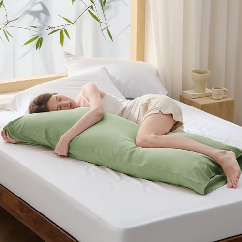 Bedsure Body Pillow Cover, Cooling Body Pillow Pillowcase for Hot Sleepers, Rayon Derived from Bamboo, Breathable & Silky Soft Long Pillow Case Cover with Envelope Closure, Sage Green, 20x54 Inches