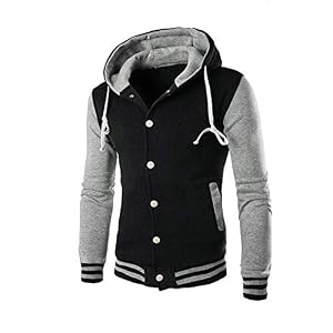 LOIJMK Bomberjack voor heren, met capuchon, funky jas met capuchon, overgangsjas, lange mouwen, pilotenjack, outdoorjas, button pilotenjack, mantel voor herfst en winter, overgang, outdoor jas, parka