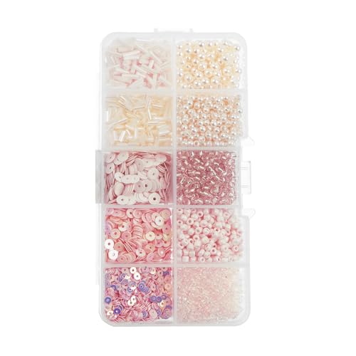 John Bead Sequins and Beads Kit APX 81g Mix 10 Types, Pink Palette