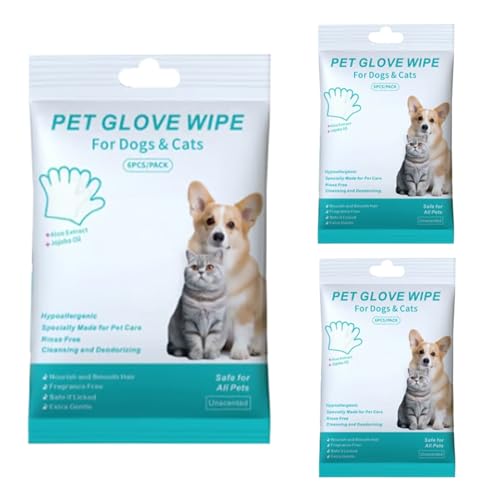 Pet Glove Toallitas húmedas para Gatos – Juego de 3 Guantes de Limpieza desodorizantes para Perros – Mantenimiento Diario, Cuidado, Viajes, Cachorros, Cuidado del hogar