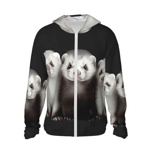 UPF 50+ Light Jacket Full Zip Sun Protection Hoodie for Women Men Long Sleeve Ferrets Sun Shirts Black