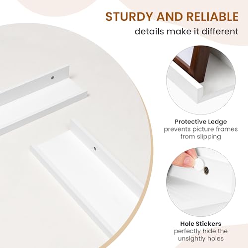 Axeman Picture Ledge Shelf, Floating Shelves for Wall Decor Storage Set of 6, 36 inch Floating Wall Mounted Shelves, Wall Shelves with Lip for Living Room, Bedroom, Nursery, Bathroom, Kitchen, White
