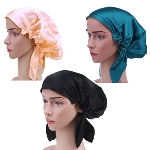 GALPADA Gorro de Seda Rosa Cómodo y Protector para Cabello para Dormir Banda Elástica y Cintas en Mujeres y