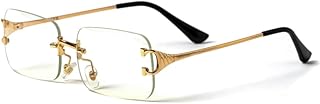 Vintage Retro Trendy Style Designer Rimless Clear Lens Rectangular Gold Wire Frame Metal Unisex Square Frameless Men’s Women Clear Tint Rectangle Hip Hop Eye Glasses