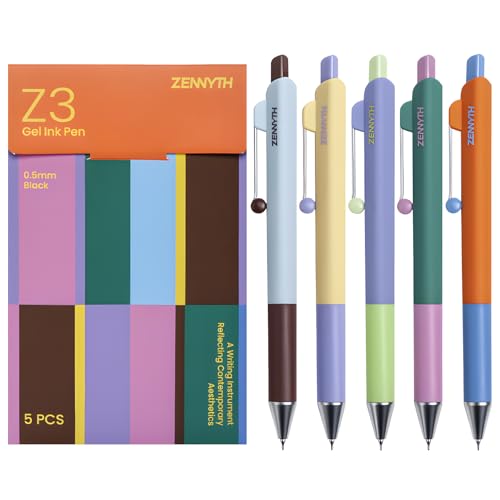 UIXJODO Lot de 5 stylos à encre gel rétractables à pointe fine de 0,5 mm avec barillet diamant, stylos d'écriture lisses à séchage rapide pour journal, prise de notes, fournitures de bureau et