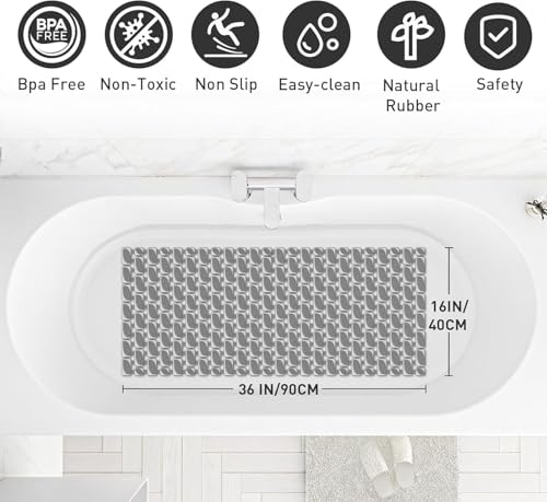 Image of HomeCloud Non-Slip Shower Mat for Bathtub, Anti-Slip Bath Mat with Suction Cups, Drainage Holes & Foot Massage Exfoliating Surface (D Grey)