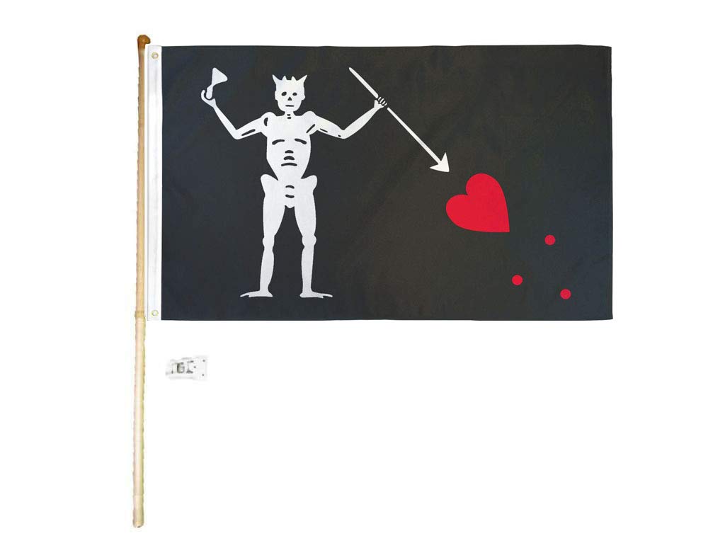 Bandera Pirata Barbanegra 3x5 Pies - Premium Poliéster Resistente Con Ojales | Bandera MWS De Jolly Roger Para Interior Y Exterior