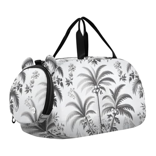 Retro Flowers and Palms Duffle Bag for Girl, Sports Duffle Gym Bags with Shoe Compartment, Personalized Overnight Bag Travel Weekender for Kids