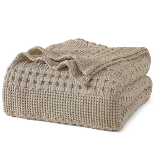 Image of PHF 100% Cotton Waffle Blanket Queen Size for Bed, Lightweight Breathable and Soft for Summer, Luxury Aesthetic Waffle Weave Blanket for Home Decor & Gifts for Women, 90 inchx90 inch, Taupe