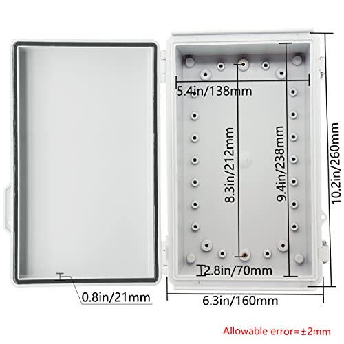 Image of Zulkit Junction Box ABS Plastic Dustproof Waterproof IP67 Electrical Boxes Hinged Shell Outdoor Universal Project Enclosure Grey, Stainless Steel Buckles 10.2 x 6.3 x 3.9 Inch