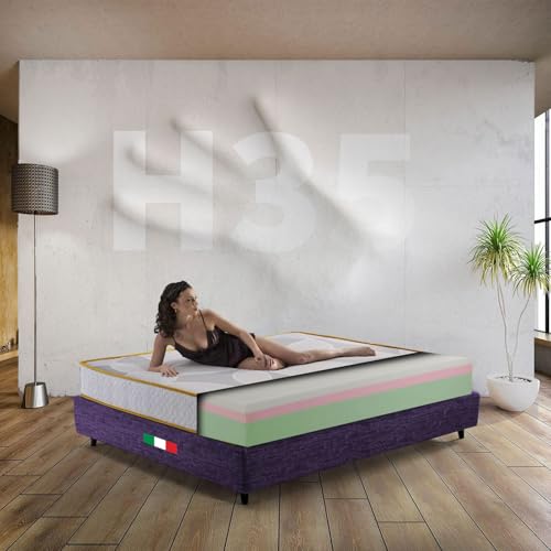 Colchón viscoelástico de cuerpo y medio 120 x 195 cm, colchón americano multicapa de zonas, 35 cm de altura, colchón ortopédico para pesos extra | Colchón hipoalergénico fabricado en Italia - Modelo