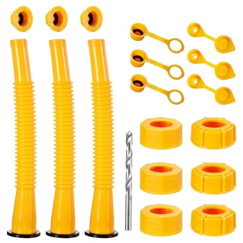 Image of Gas Can Spout Replacement Extra Long, Our gas can nozzle is 11.2in long, (3 in longer than standard nozzles) Gas can nozzle (3 Pack-Yellow) for 1 /2 /5 /10 gal oil cans. Replacement gas can spout