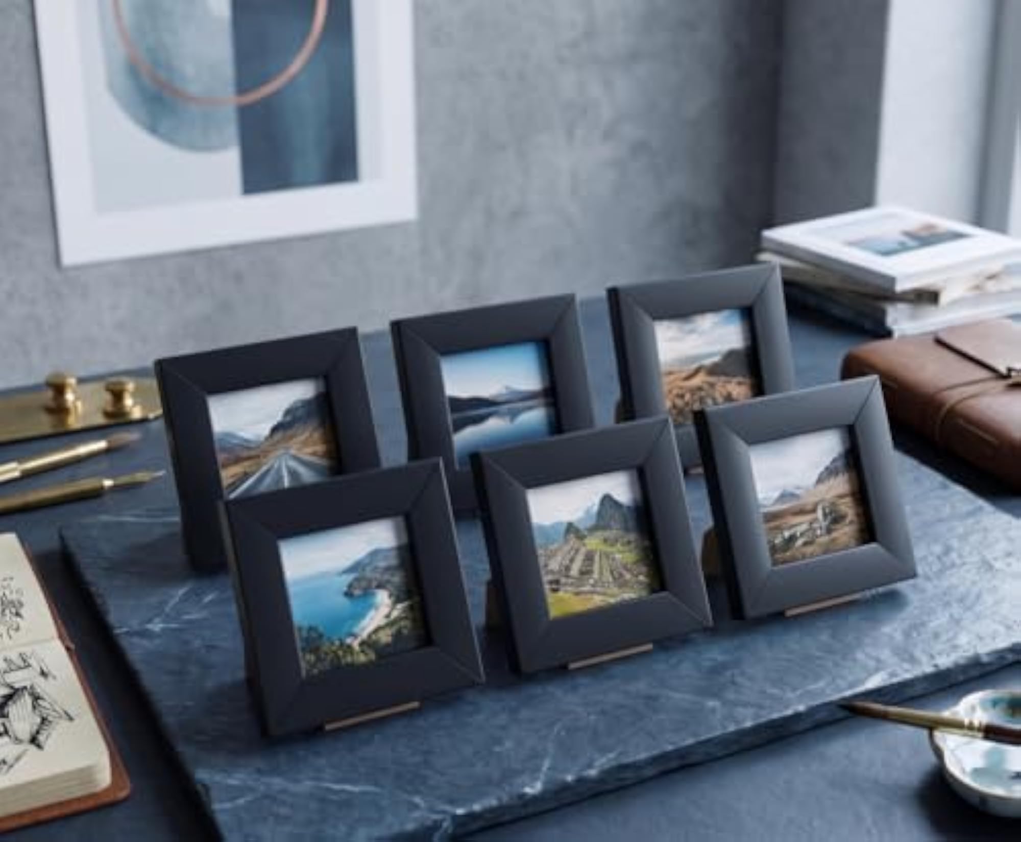 Black Picture Frames Set of 6, Modern Desktop Display