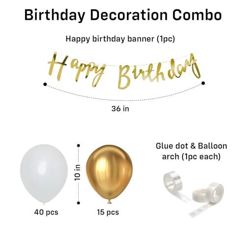 Image of Party Propz Golden Birthday Decoration Items - 58 Pcs Gold & White Balloons for Decoration | Birthday Decoration Kit | Birthday Decorations for Wife, Husband | Happy Birthday Foil Banner (Cardstock)
