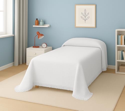 MONTSERRAT Colcha Multiusos para Sofas | Jarapas Cubre Sofa 2 plazas | Plaid Cama 90 cm | Manta Foulard Fabricado en España Tejido Calidad 80% Algodón (Blanco, 180X260)