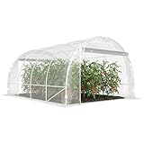 Outsunny Gewächshaus ca. 4 x 3 x 2 m Foliengewächshaus mit Breiter Rollbar Reißverschlusstür, Stützstangen Verlängerte Kanten 150g/m² PE UV-beständig Folientunnel, Winterfest Tomatenhaus, Transparent