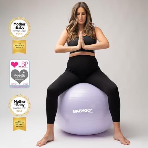 BABYGO Birthing Ball - Pregnancy Yoga Labor & Exercise Ball & Book Set Trimester Targeting, Maternity Physio, Birth & Recovery Plan Included Anti Burst Eco Friendly (Lavender, 65cm) - Thumbnail 5