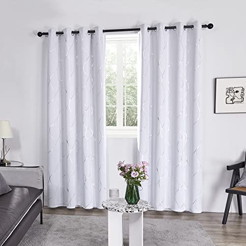 Deconovo Blackout Curtains 84 Inches Long, Wave Print Grommet Light Blocking Curtain, Thermal Insulated Energy Saving, Room Darkening Draperies For Bedroom Living Room (2 Panels, Greyish White) #TOP3