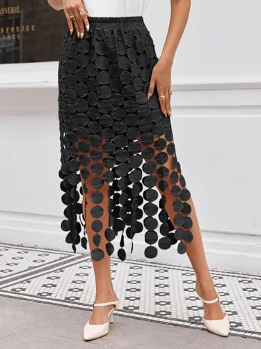 Cicy Bell Womens Hollow Out Maxi Skirts Summer High Waisted Boho Fringe Hem Skirt Beach Vacation Outfits3