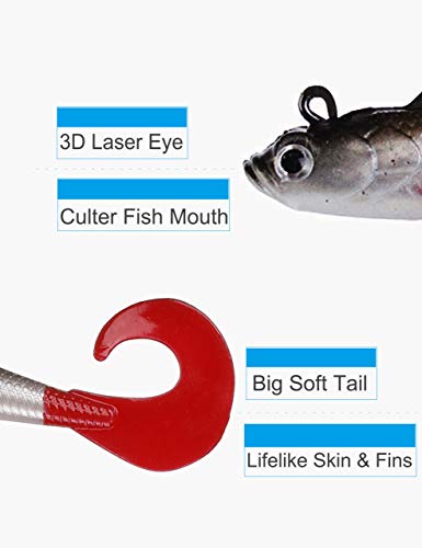 Facikono Lures For Bass Jig Head Soft Swimbait, 6-Pack 6 Colors Plastic Bait For Saltwater / Freshwater Fishing #TOP3