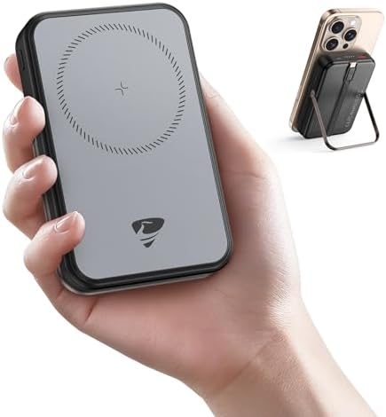 Aioneus for Magsafe Portable Charger, 10000mAh Magnetic Power Bank with USB C Cable, 22.5W Fast Charging Battery Pack with Stand, Wireless Charger for iPhone17/16/15/14/13 Series, Samsung S25/S24/S23