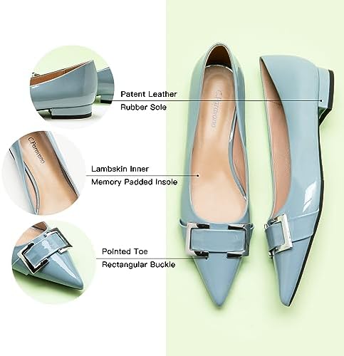 C.Paravano Women's Pointed Toe Flats | Soft Leather Ballet Shoes with Square Buckle | Comfortable Slip On Work Shoes | Dressy Flats for Office, Travel & Daily Wear(Size 9.5,Blue) - Image 5