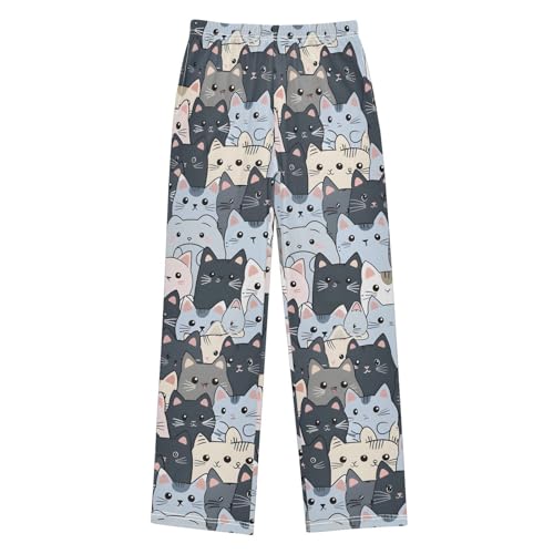 Cat Cute Blue Pajama Pants Long Sleep Pant Soft PJ Bottoms Sleepwear