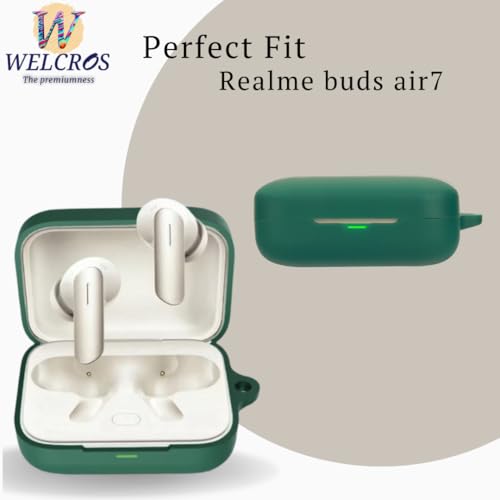 Image of WELCROS Soft Silicone Case Cover Compatible for Realme Buds Air 7 | 7 Pro (Green, with Keychain)