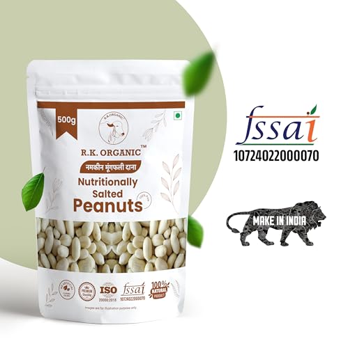 Image of R K Organic Jumbo Roasted salted Peanut, Desi Singdana, 500g | Salted & Roasted | 100% Natural Snack | Rich in Protein & Fiber (Pack Of 1)