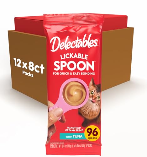 Image of Delectables Lickable Spoon Handheld Wet Cat Treats Made with Real Tuna, Quick & Easy Creamy Puree, Mess Free, Grain-Free, No Added Fillers, No By-Products, No Added Preservatives, Tuna 96ct