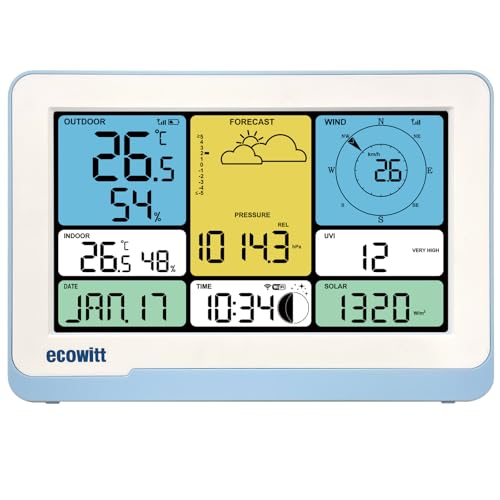 ECOWITT Consola WS3820_C para estación meteorológica, pantalla LCD a color doméstica de 7,5 pulgadas, sensores internos 3 en 1 integrados, par con WS69/WS90/WS85, control inteligente de conexión IoT