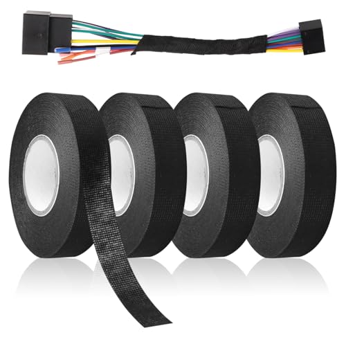 4Pcs Automotive Wiring Loom Cloth Tape 19mm x 15m, High Temperature Electrical Tape, Strong Adhesive Polyester Loom Tape, Flame Retardant Wire Tape for Automotive Engine, Cable Wrapping, Soundproofing