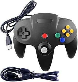 NewHail USB Controller for N64 Games, Retro N64 Bit Gamepad USB Controller Joystick for Windows PC Mac Linux Raspberry Pi 3 (Black) + 1.5m USB Extension Cable
