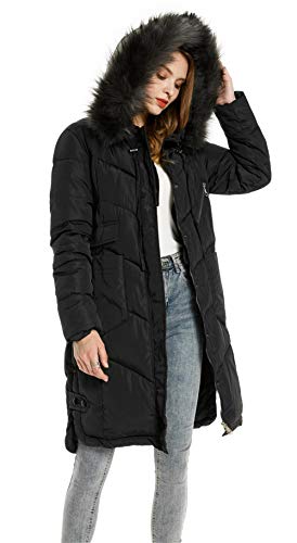 Romance Zone Abrigo de Algodón para Mujeres, Parka Invierno Chaqueta Acolchada Caliente Cazadoras De Plumas Calor Grueso Cremallera Manga Larga Trench Chaquetas con Capucha De Piel