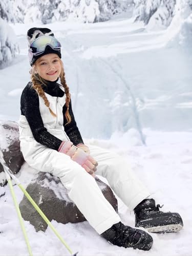 Image of Haloumoning Kids Snow Bibs Girls Ski Pants Waterproof Insulated Snowboard Overalls Snowsuit 5-14 Years
