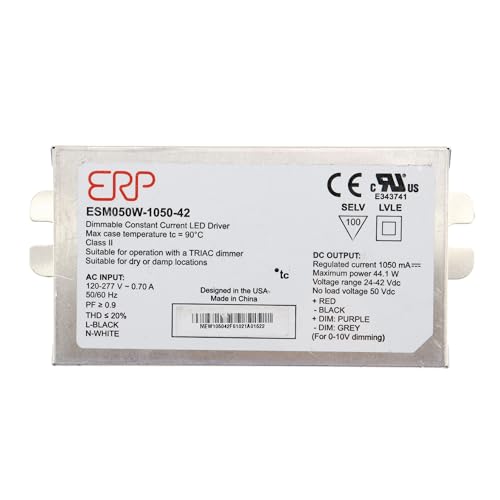 ERP POWER ESM050W-1050-42 ESM050 Series 44.1 W 1050 mA，Salida de 42V Max Constante Corriente LED Driver - 1 Pieza