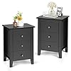 Safeplus Nightstand Side Table with 3 Drawers Bedroom Side Storage Cabinet Wooden End Table Accent Table Solid Wood Legs Black 2 Pics