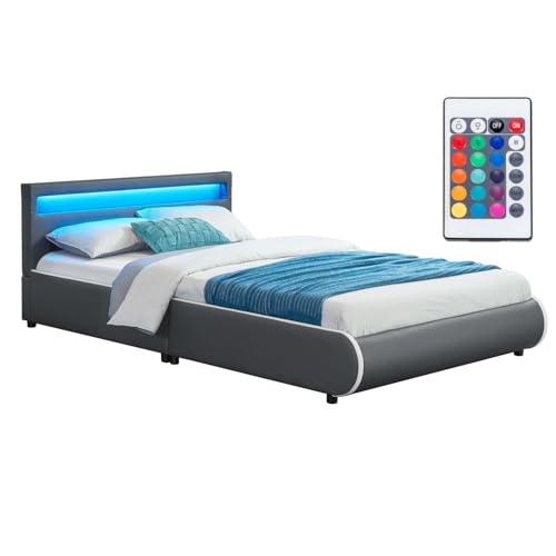 Juskys Polsterbett Sevilla 140x200 cm mit LED Beleuchtung, Lattenrost &...