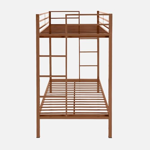 Image of Pilio Twin Over Twin Metal Bunk Beds for Kids | Bunker Bed for Adults | Double Decker Bed for Kids Room Furniture | Frame Only, Mattress not Included (Brown)