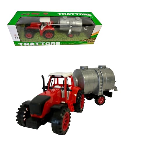 Agricultural Tractor with Trailer - Tank Wagon, Plough, Animal Carrier - Farm Farm Toy (Tank), Red, 32 cm