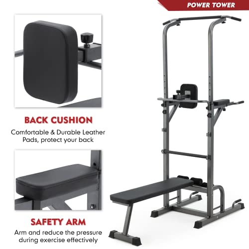 Avawing Power Tower With Sit Up Bench Pull Up Bar Dip Station Home Gym Workout Equipment Multi-Function Strength Training Fitness Adjustable Dip Stands, Max Load 300Lbs #TOP5